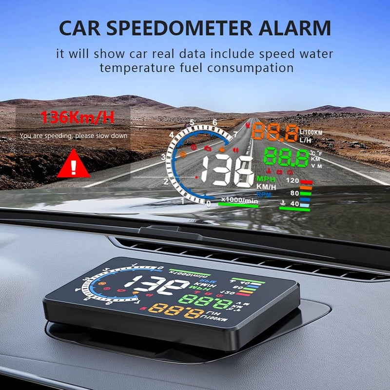 wiiiw عرض رأس السيارة، عداد سرعة رقمي للسيارة A8 مع وظيفة OBD، شاشة كبيرة 5.5 بوصة، عداد سرعة HUD للسيارة لجميع المركبات (عداد سرعة OBD2 A8) - Image 2